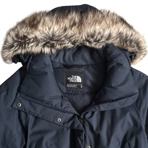 The North Face Parka Navy Blue with Faux Fur Hood Size Medium - Picture 5 of 6